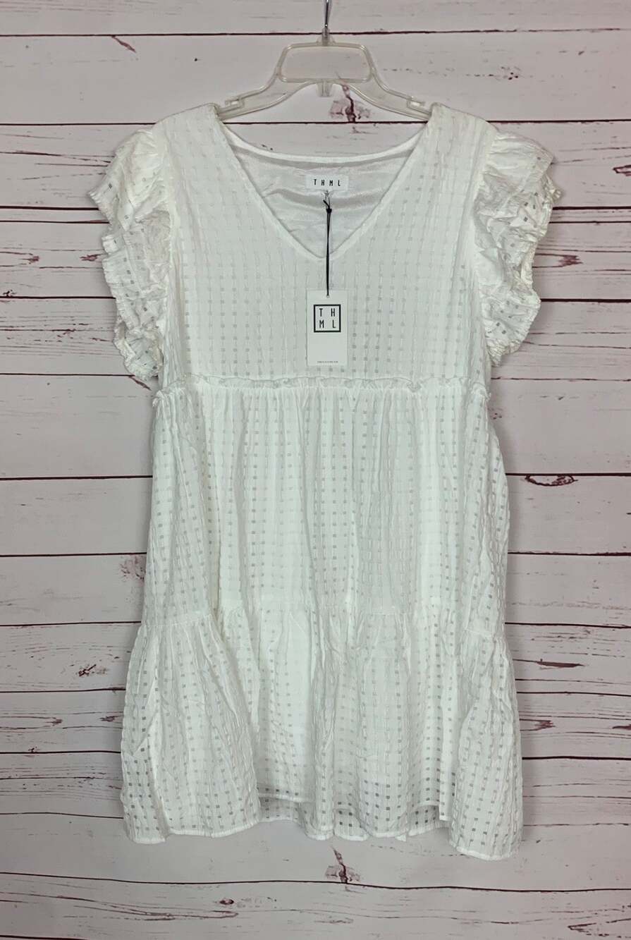 THML Boutique Women's L Large White Ruffle Eyelet Short Sleeve Dress NEW TAGS